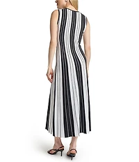 MISOOK Stripe Knit Scoop Neck Sleeveless Midi Dress