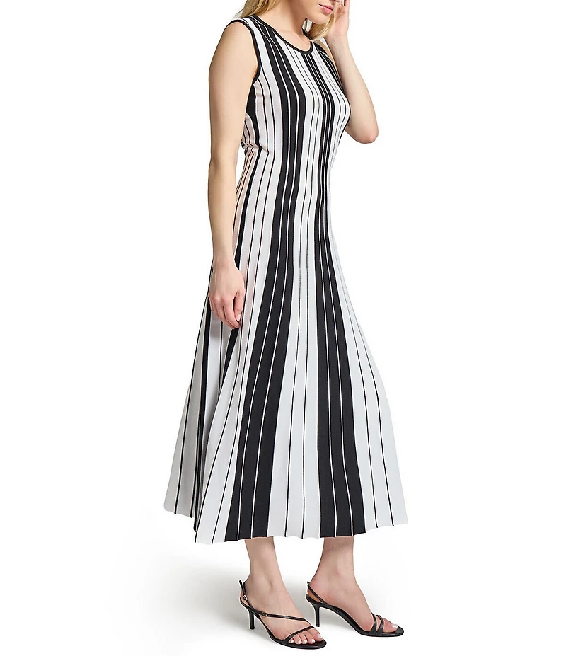 MISOOK Stripe Knit Scoop Neck Sleeveless Midi Dress