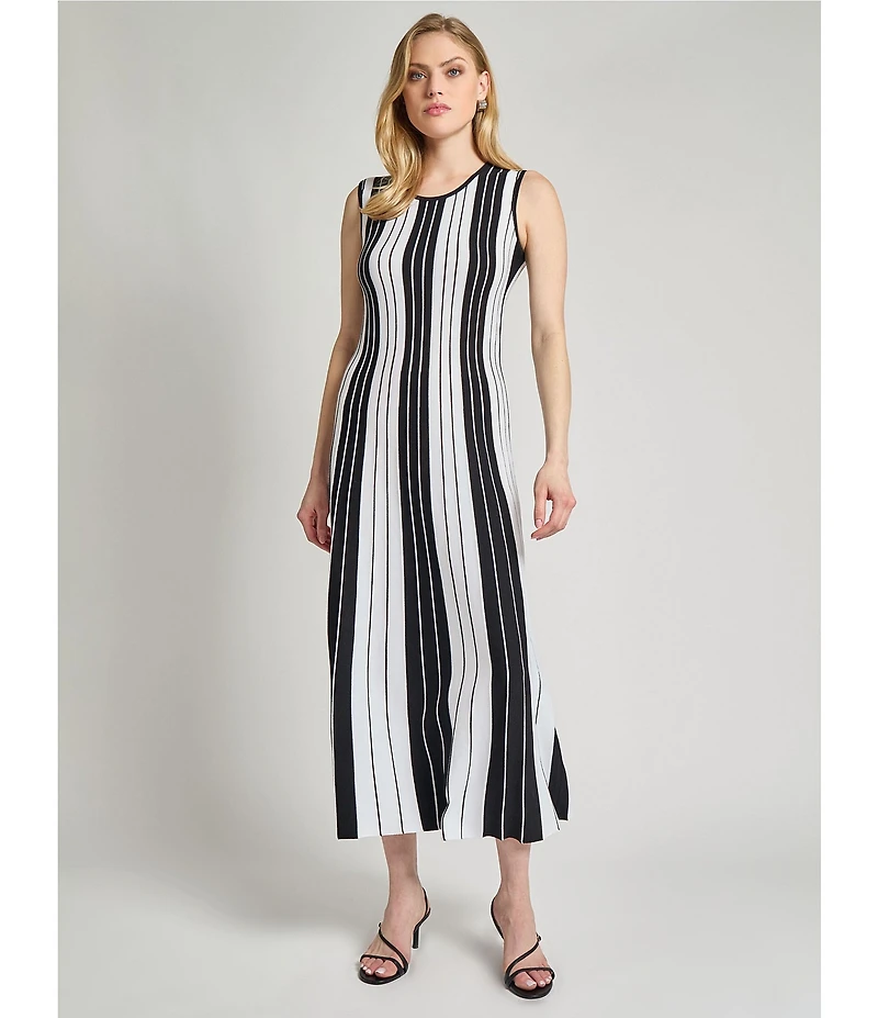 MISOOK Stripe Knit Scoop Neck Sleeveless Midi Dress