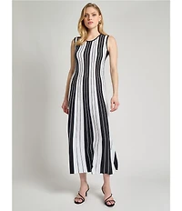 MISOOK Stripe Knit Scoop Neck Sleeveless Midi Dress