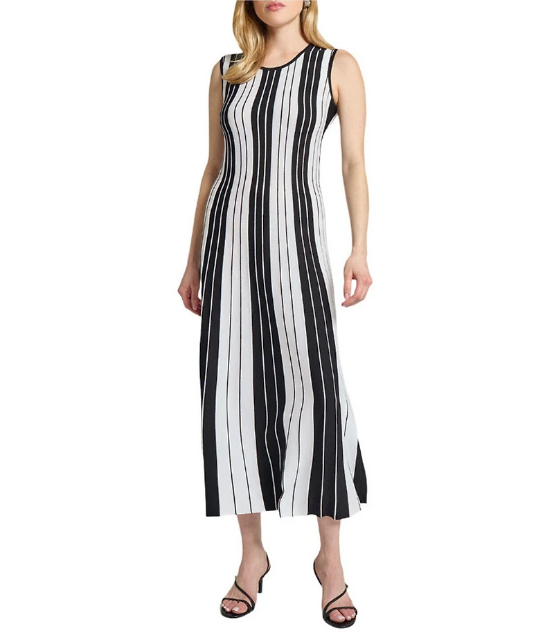 MISOOK Stripe Knit Scoop Neck Sleeveless Midi Dress
