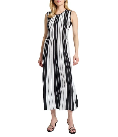 MISOOK Stripe Knit Scoop Neck Sleeveless Midi Dress