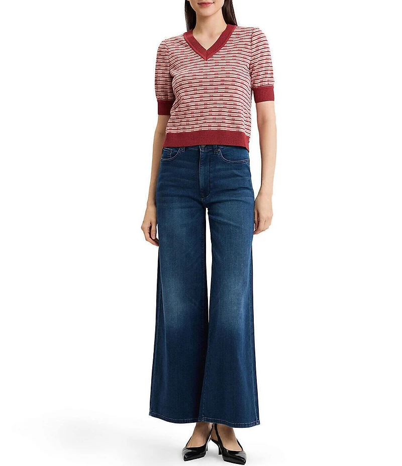 MISOOK Striped Ribbed V-Neck Short Sleeve Cropped Top
