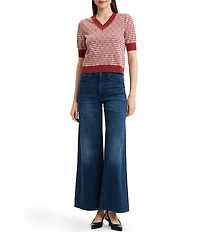 MISOOK Striped Ribbed V-Neck Short Sleeve Cropped Top