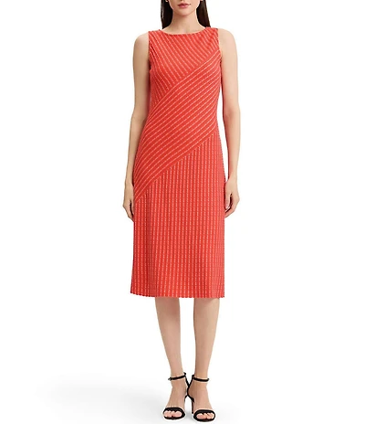MISOOK Striped Soft Knit Round Neck Sleeveless Midi Dress