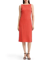 MISOOK Striped Soft Knit Round Neck Sleeveless Midi Dress
