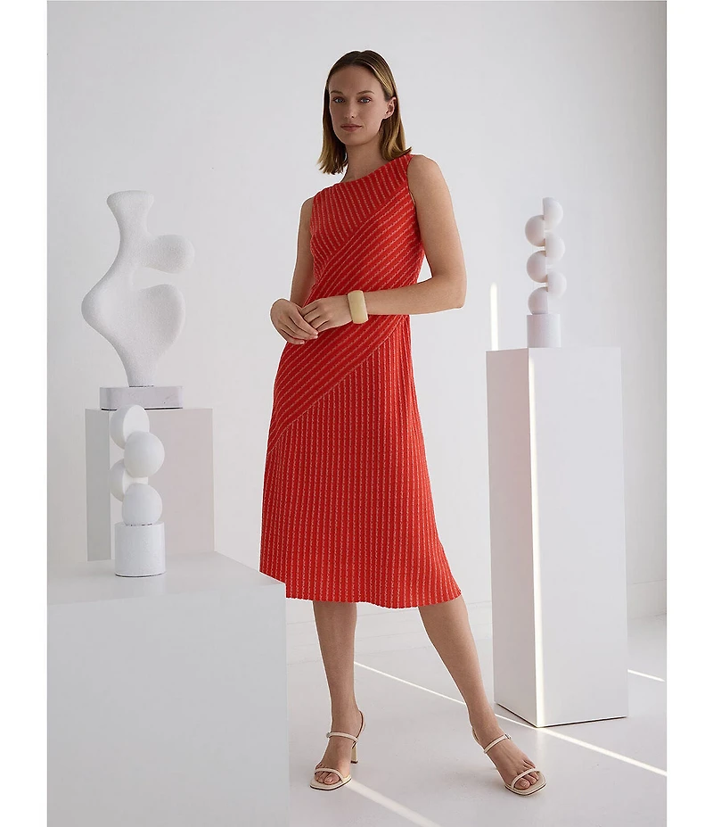 MISOOK Striped Soft Knit Round Neck Sleeveless Midi Dress