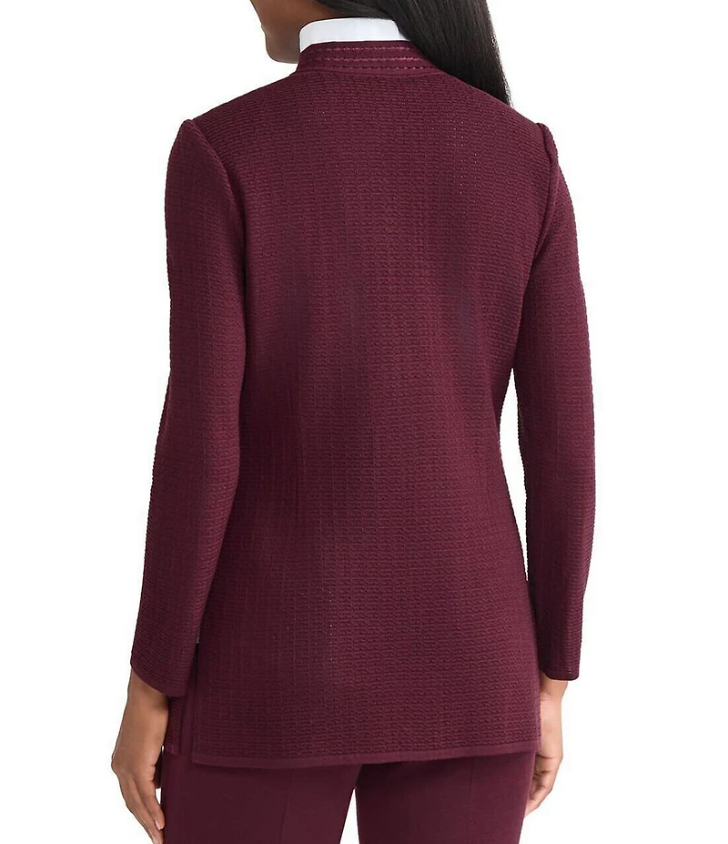 MISOOK Tailored Crochet Knit Chain Trim Mandarin Collar Long Sleeve Jacket