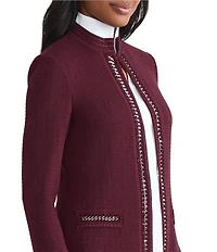 MISOOK Tailored Crochet Knit Chain Trim Mandarin Collar Long Sleeve Jacket