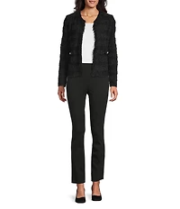 MISOOK Tailored Eyelash Fringe Trim Knit V-Neck Long Sleeve Jacket