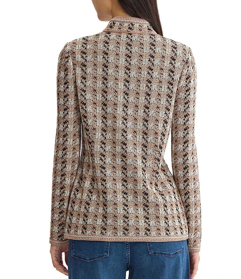 MISOOK Tailored Houndstooth Tweed Knit Wrinkle-Resistant Button-Front Jacket