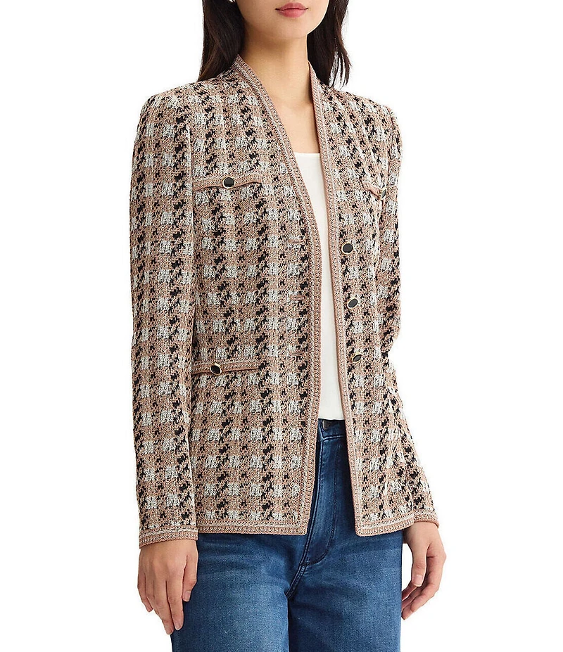 MISOOK Tailored Houndstooth Tweed Knit Wrinkle-Resistant Button-Front Jacket