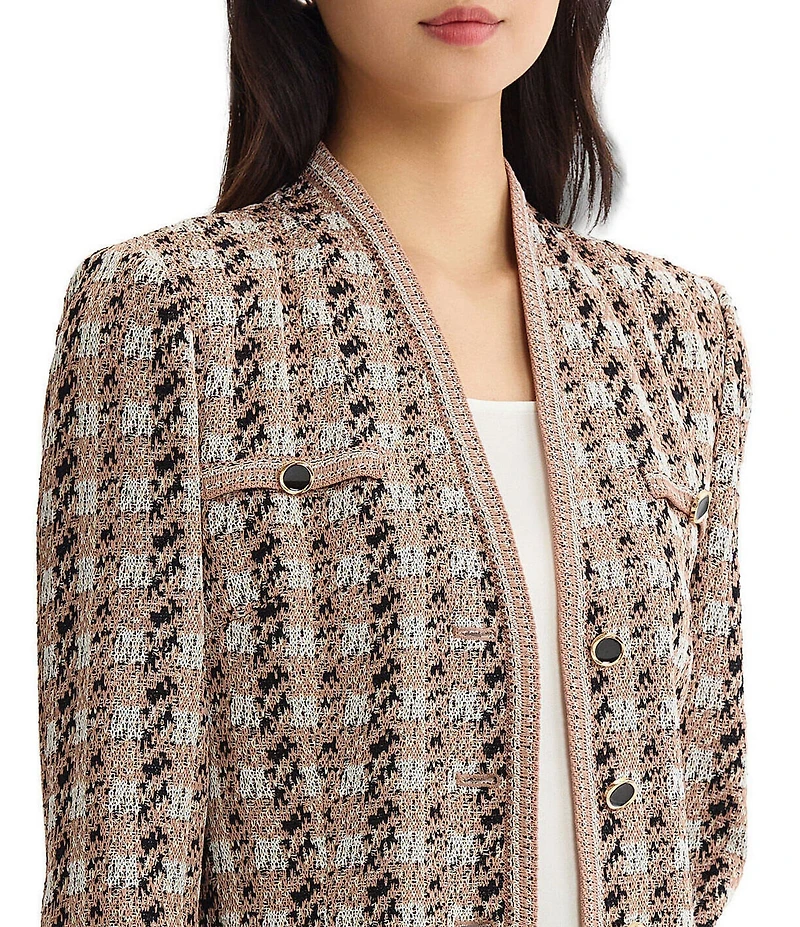 MISOOK Tailored Houndstooth Tweed Knit Wrinkle-Resistant Button-Front Jacket