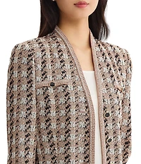 MISOOK Tailored Houndstooth Tweed Knit Wrinkle-Resistant Button-Front Jacket