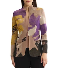 MISOOK Tailored Jacquard Flat Knit Artisan Print Stand Collar Long Sleeve Jacket