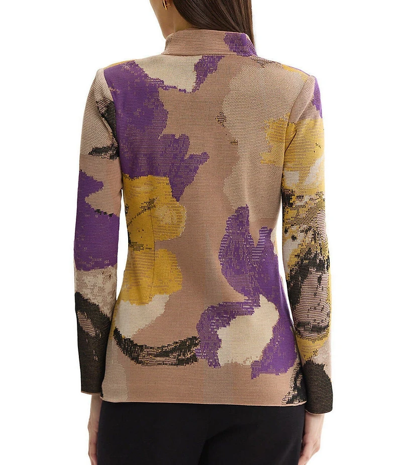 MISOOK Tailored Jacquard Flat Knit Artisan Print Stand Collar Long Sleeve Jacket