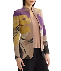 MISOOK Tailored Jacquard Flat Knit Artisan Print Stand Collar Long Sleeve Jacket