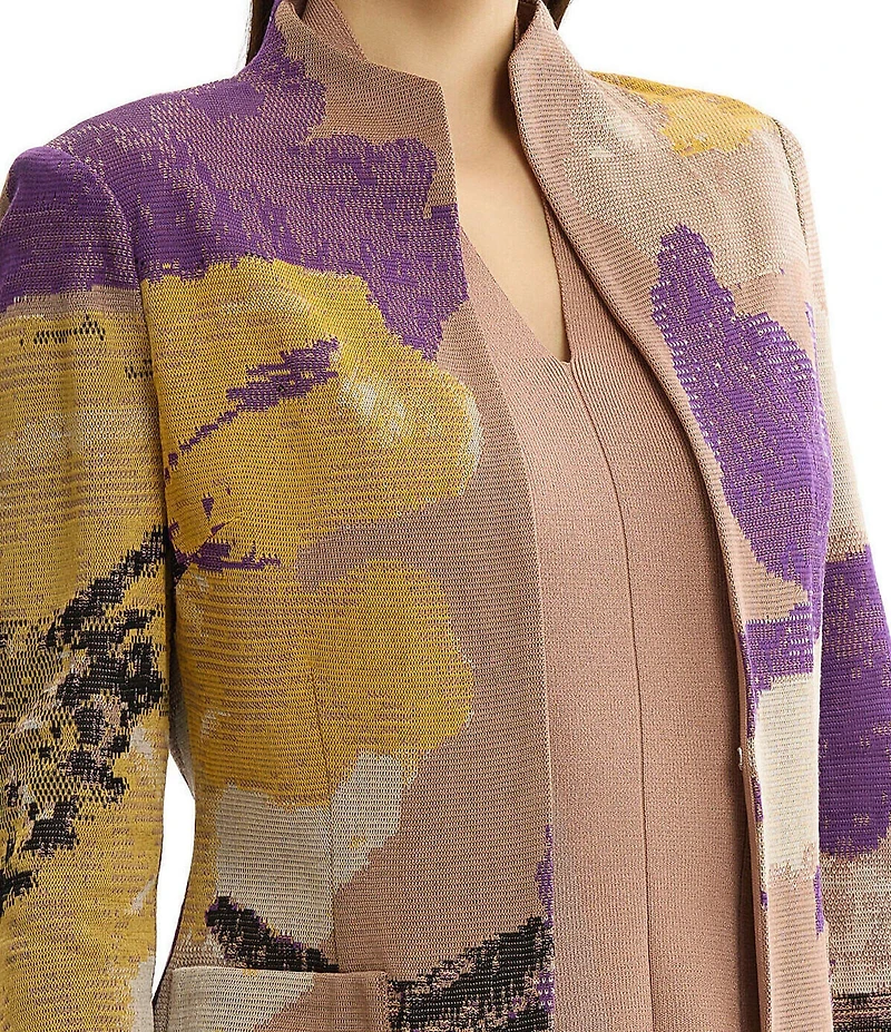 MISOOK Tailored Jacquard Flat Knit Artisan Print Stand Collar Long Sleeve Jacket