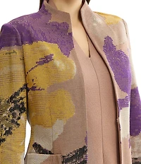MISOOK Tailored Jacquard Flat Knit Artisan Print Stand Collar Long Sleeve Jacket