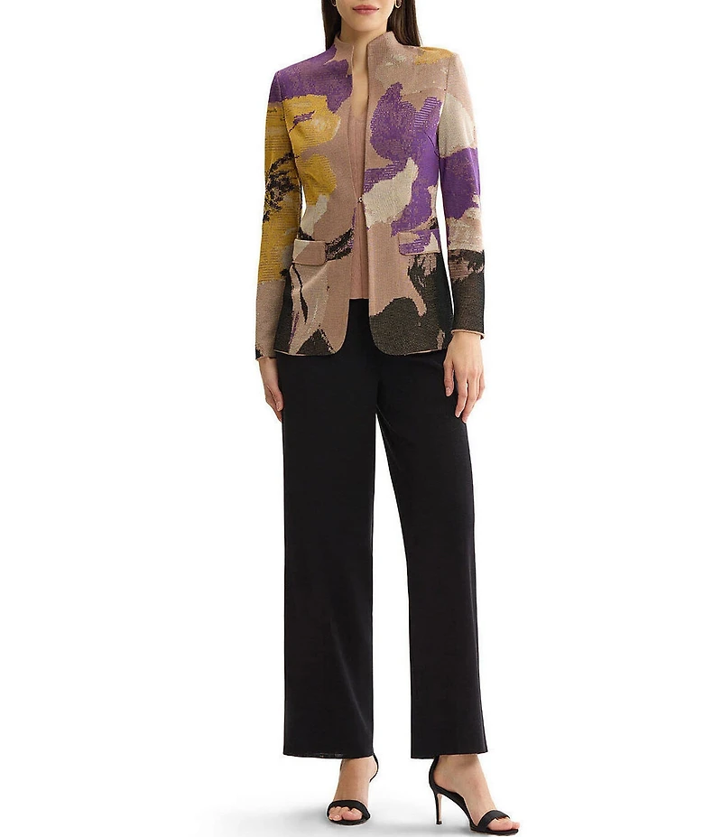 MISOOK Tailored Jacquard Flat Knit Artisan Print Stand Collar Long Sleeve Jacket