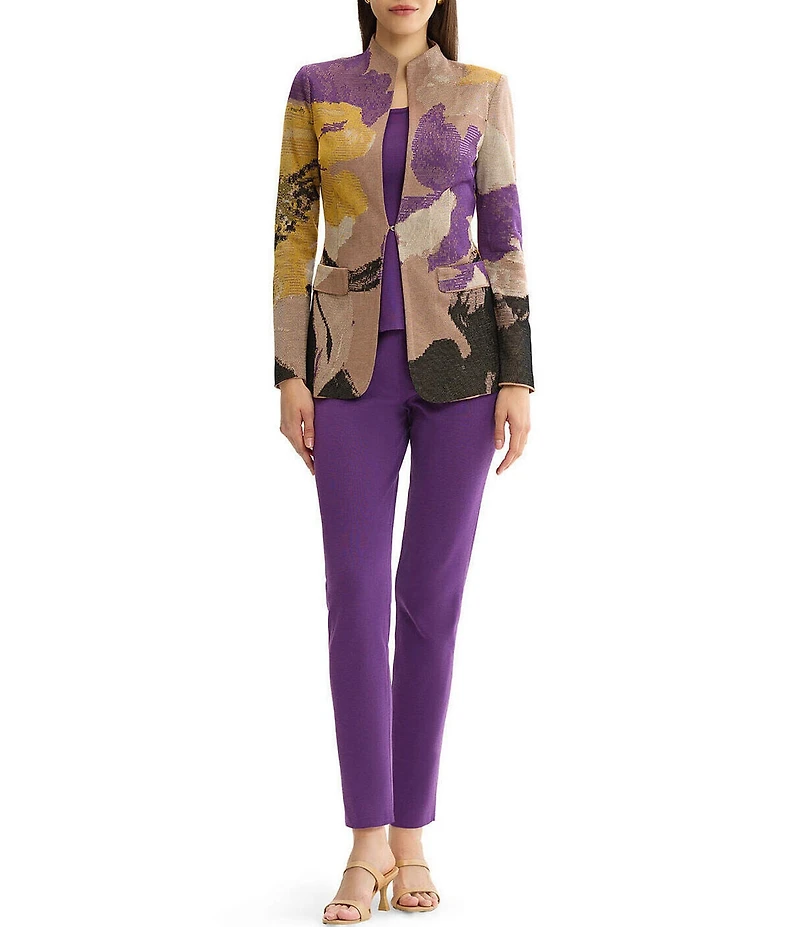 MISOOK Tailored Jacquard Flat Knit Artisan Print Stand Collar Long Sleeve Jacket