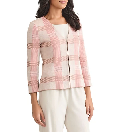 MISOOK Tailored Multi-Color Plaid Knit V-Neck Bracelet Sleeve Jacket