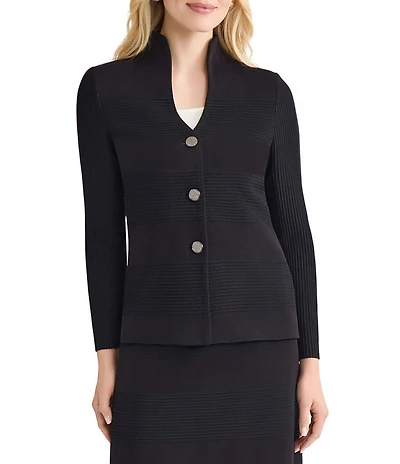 MISOOK Tailored Ottoman Stitch Knit Split Mandarin Collar Long Sleeve Jacket
