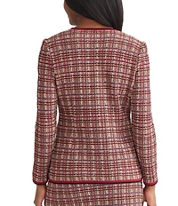 MISOOK Tailored Plaid Multi-Stitch Knit V-Neck Long Sleeve Jacket