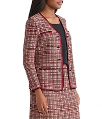 MISOOK Tailored Plaid Multi-Stitch Knit V-Neck Long Sleeve Jacket