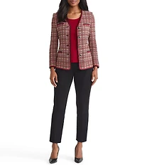 MISOOK Tailored Plaid Multi-Stitch Knit V-Neck Long Sleeve Jacket