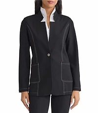 MISOOK Tailored Stretch Ponte Notch Collar Bracelet Sleeve Blazer
