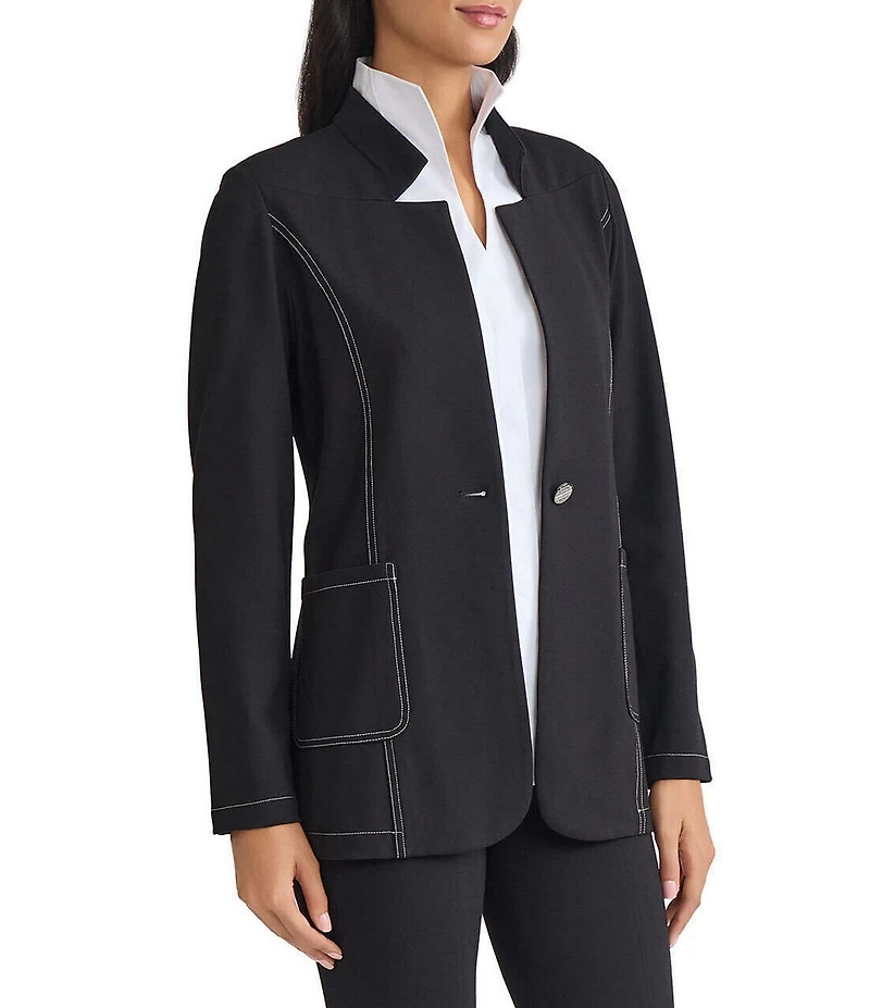 MISOOK Tailored Stretch Ponte Notch Collar Bracelet Sleeve Blazer