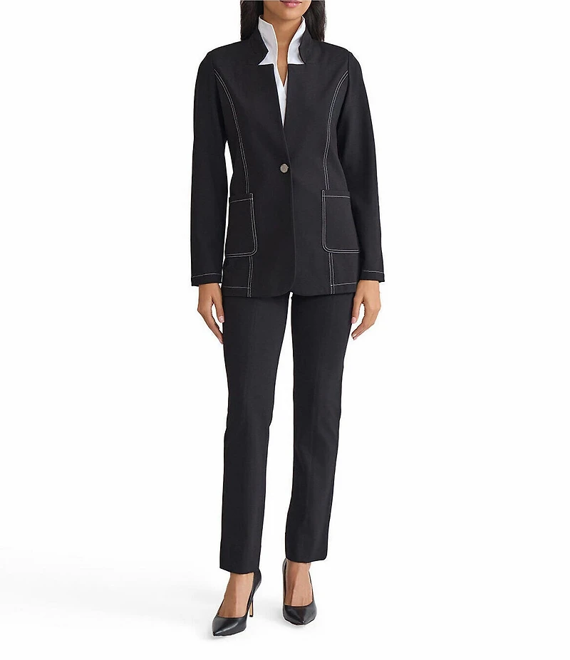 MISOOK Tailored Stretch Ponte Notch Collar Bracelet Sleeve Blazer
