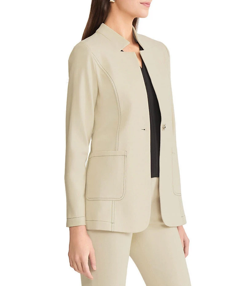 MISOOK Tailored Stretch Ponte Notch Collar Bracelet Sleeve Blazer
