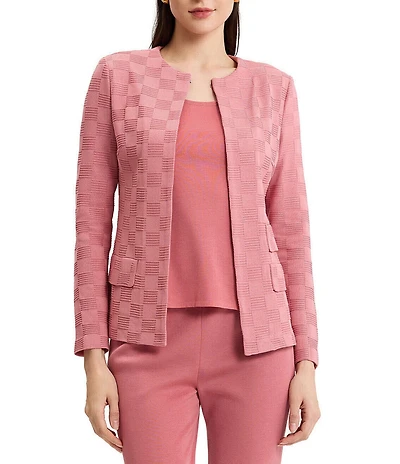 MISOOK Tailored Tonal Checkered Knit Long Sleeve Jacket