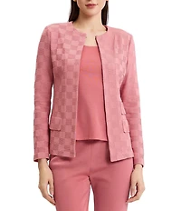 MISOOK Tailored Tonal Checkered Knit Long Sleeve Jacket