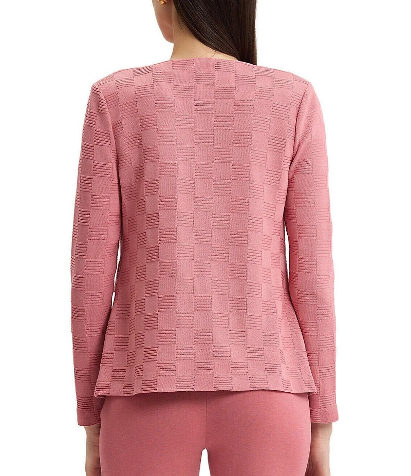 MISOOK Tailored Tonal Checkered Knit Long Sleeve Jacket