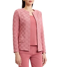 MISOOK Tailored Tonal Checkered Knit Long Sleeve Jacket