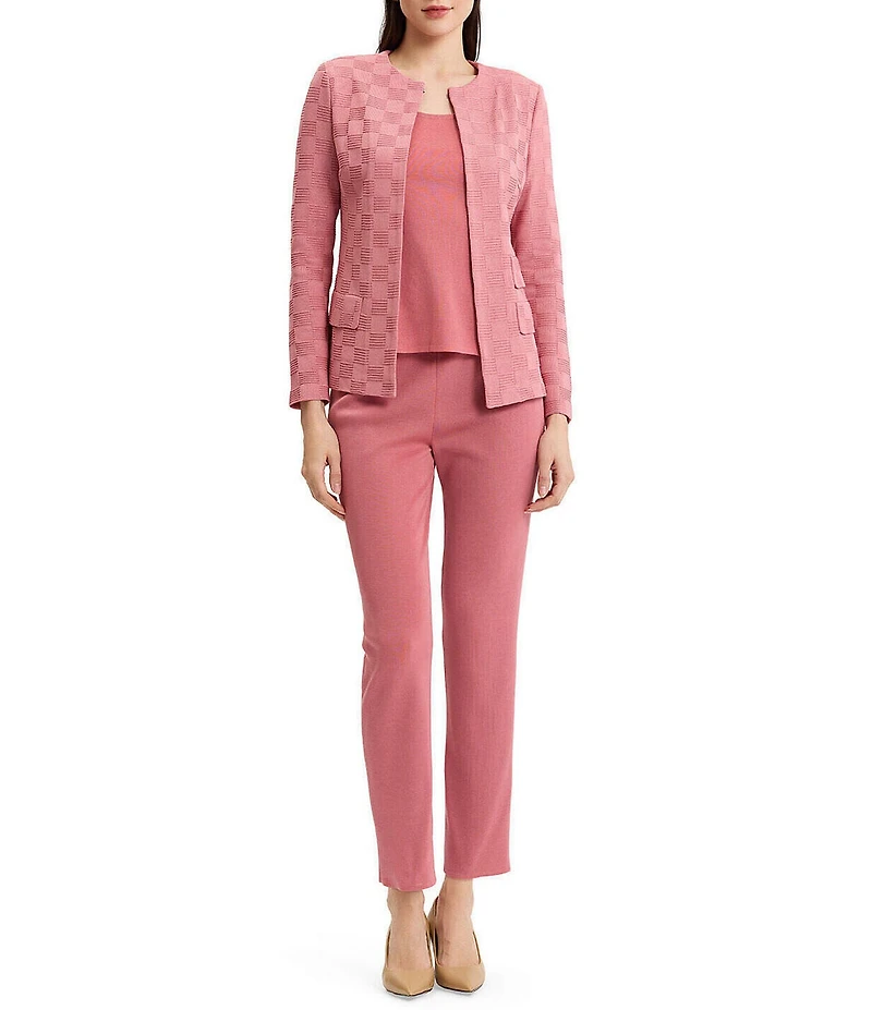 MISOOK Tailored Tonal Checkered Knit Long Sleeve Jacket
