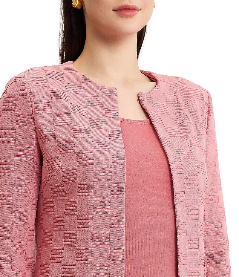 MISOOK Tailored Tonal Checkered Knit Long Sleeve Jacket