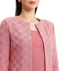 MISOOK Tailored Tonal Checkered Knit Long Sleeve Jacket