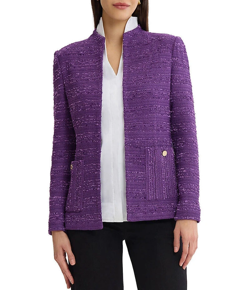 MISOOK Tailored Tonal Ribbon Jacquard Knit Mandarin Neck Long Sleeve Jacket