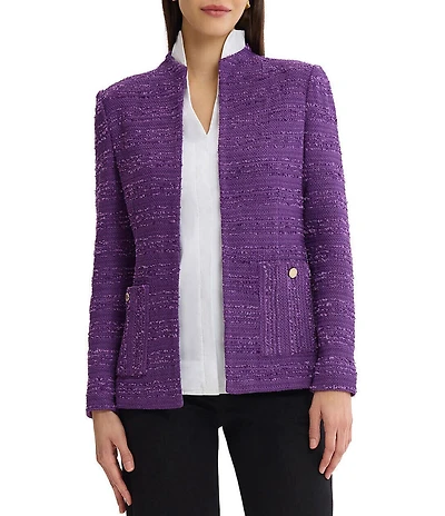 MISOOK Tailored Tonal Ribbon Jacquard Knit Mandarin Neck Long Sleeve Jacket