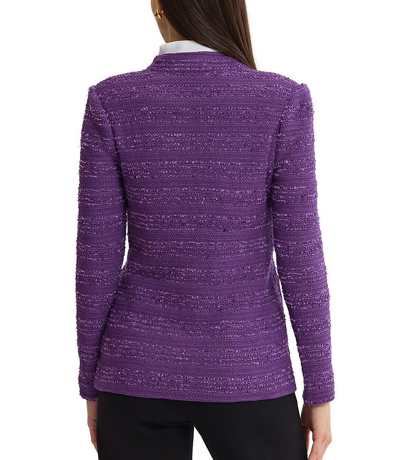 MISOOK Tailored Tonal Ribbon Jacquard Knit Mandarin Neck Long Sleeve Jacket