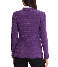 MISOOK Tailored Tonal Ribbon Jacquard Knit Mandarin Neck Long Sleeve Jacket