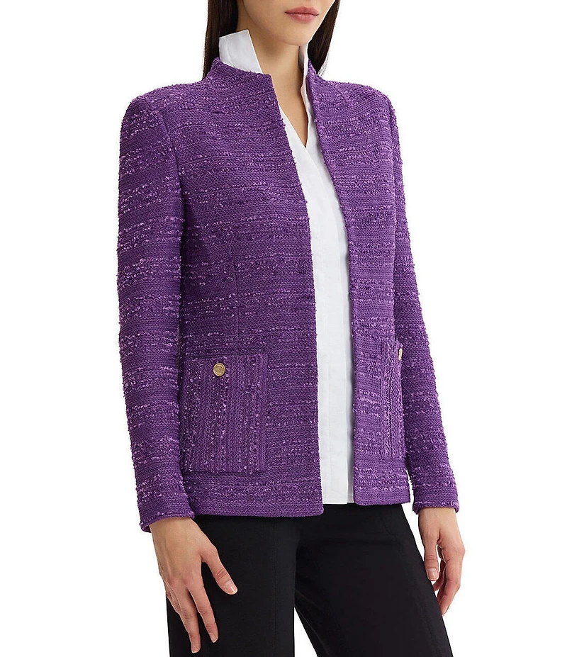 MISOOK Tailored Tonal Ribbon Jacquard Knit Mandarin Neck Long Sleeve Jacket