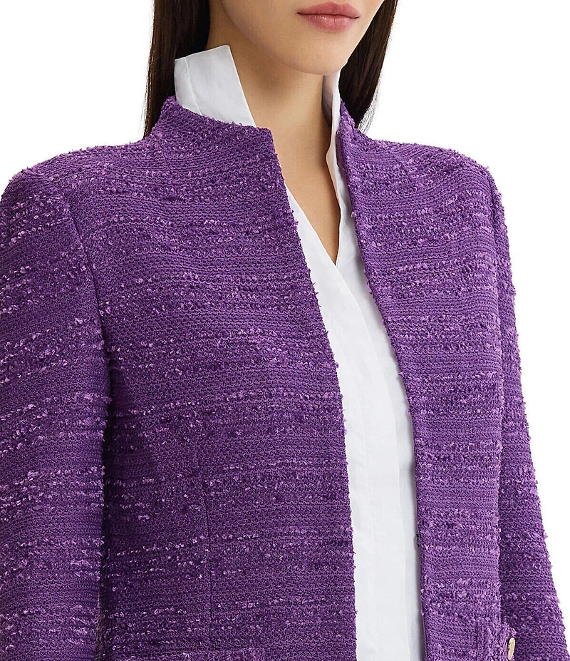 MISOOK Tailored Tonal Ribbon Jacquard Knit Mandarin Neck Long Sleeve Jacket