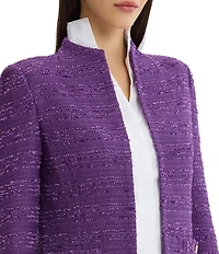 MISOOK Tailored Tonal Ribbon Jacquard Knit Mandarin Neck Long Sleeve Jacket