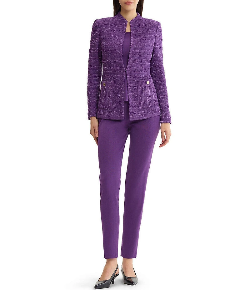 MISOOK Tailored Tonal Ribbon Jacquard Knit Mandarin Neck Long Sleeve Jacket