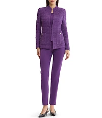 MISOOK Tailored Tonal Ribbon Jacquard Knit Mandarin Neck Long Sleeve Jacket